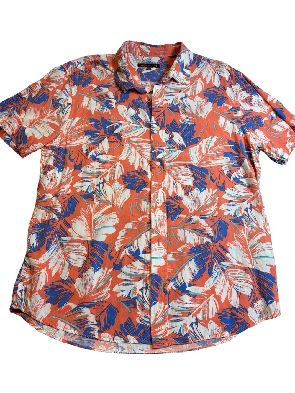 Slate & Stone Men’s Large Tropical Leaf Print Short Sleeve Button Down Shirt